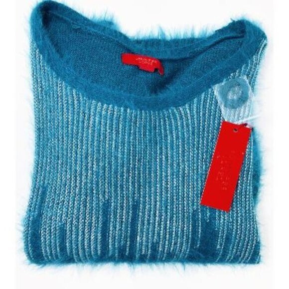 Jennifer Lopez Womens Teal Metallic Scoop Neck Soft Knit Sweater Sz M New - Picture 5 of 11